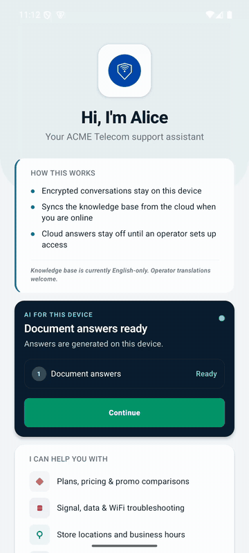 Airgap running a customer support conversation on Android